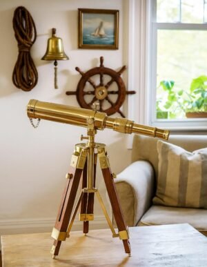 71KMUt-JSFL Vintage Decorative Telescope with Wooden Stand Polished Brass Finish