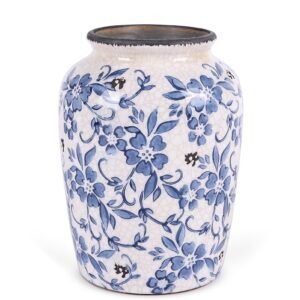 71UPxgaF6-L orenm Vintage Blue and White Vase Rustic Chinoiserie Ceramic Vase